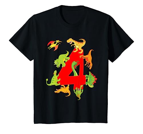 Kinder Dinosaurier T-Shirt Geburtstag 4 Jahre Jungen Dino TShirt von Geburtstagsshirts für Jungen 4 Jahre