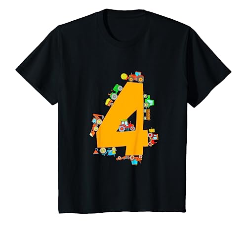 Kinder 4. Geburtstag Jungen Traktoren Geburtstagsshirt Trecker T-Shirt von Geburtstagsshirts für Jungen 4 Jahre