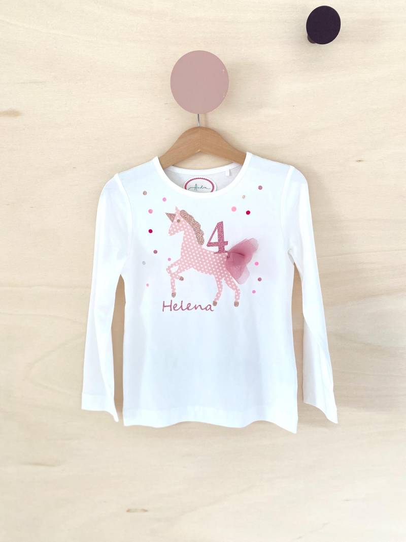 Geburtstagsshirt Einhorn Namensshirt Shirt 1.2.3.4.5.6.7. Geburtstag Name Pferd Glitzer Pferdegeburtstag Mädchen Tüll Kurzarm Langarm von Geburtstagsshirts