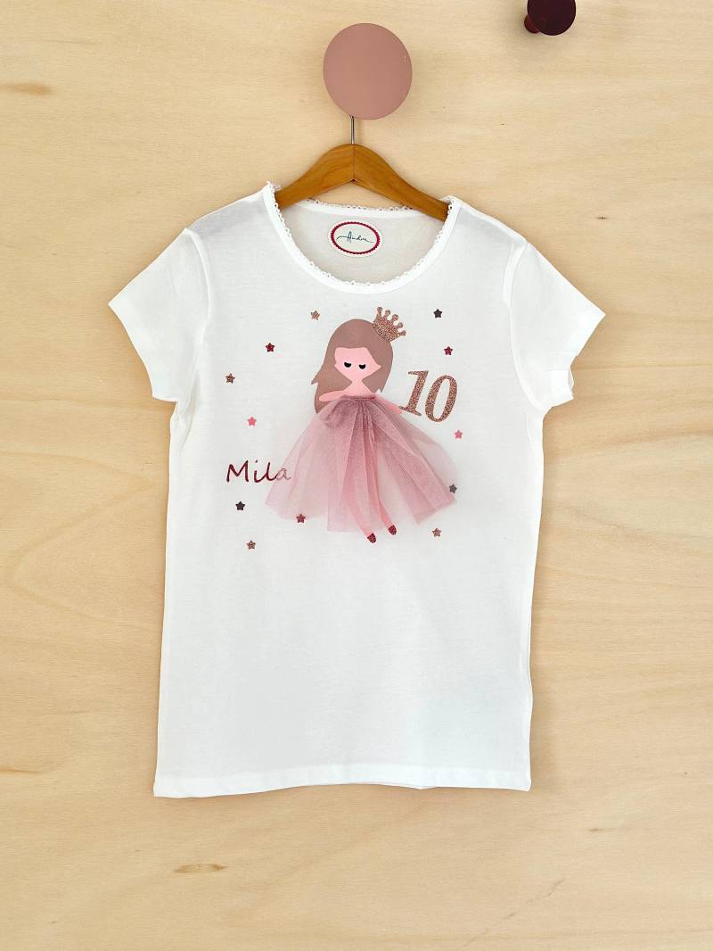 Geburtstagsshirt Prinzessin Königin Prinzessinengeburtstag 1.2.3.4.5.6.7. Geburtstag Name Namensshirt Mädchen Glitzer Altrosa Tüll von Geburtstagsshirts