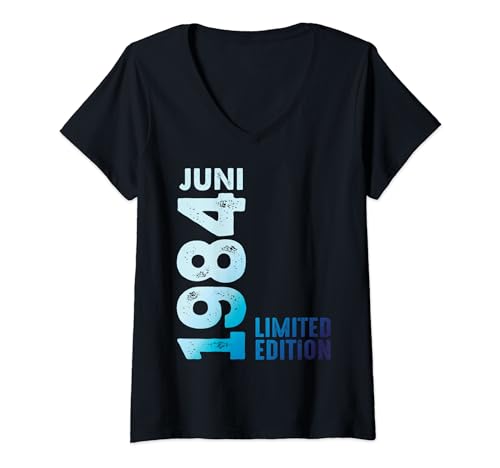 Damen Juni 1984 Limited Edition Juni 1984 Geburtstag Retro 1984 T-Shirt mit V-Ausschnitt Damen Juni 1984 Limited Edition Juni 1984 Geburtstag Retro 1984 T-Shirt mit V-Ausschnitt von Geburtstagswünsche Geburtstag Juni 1984 Outfit