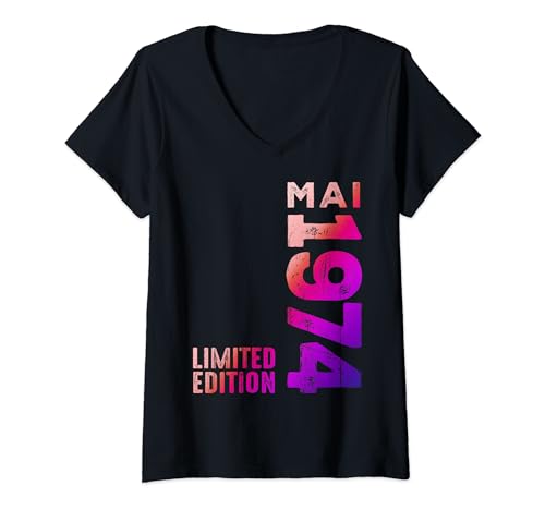 Damen Mai 1974 Jahr Legendär Seit Mai 1974 Geburtstag Retro T-Shirt mit V-Ausschnitt von Geburtstagswünsche Geburtstag Mai 1974 Outfit