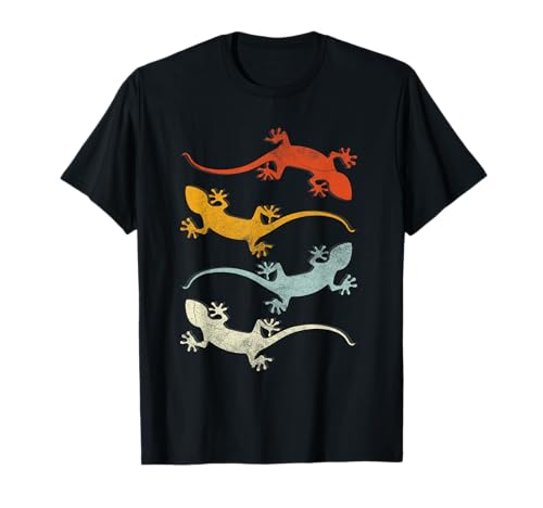 Gecko T-Shirts & Geschenkideen Retro Gecko T-Shirt Schwarz Unisex Erwachsene Kinder Jungen Kurzarm Klassische Passform Crew-Ausschnitt S von Gecko T-Shirts & Geschenkideen