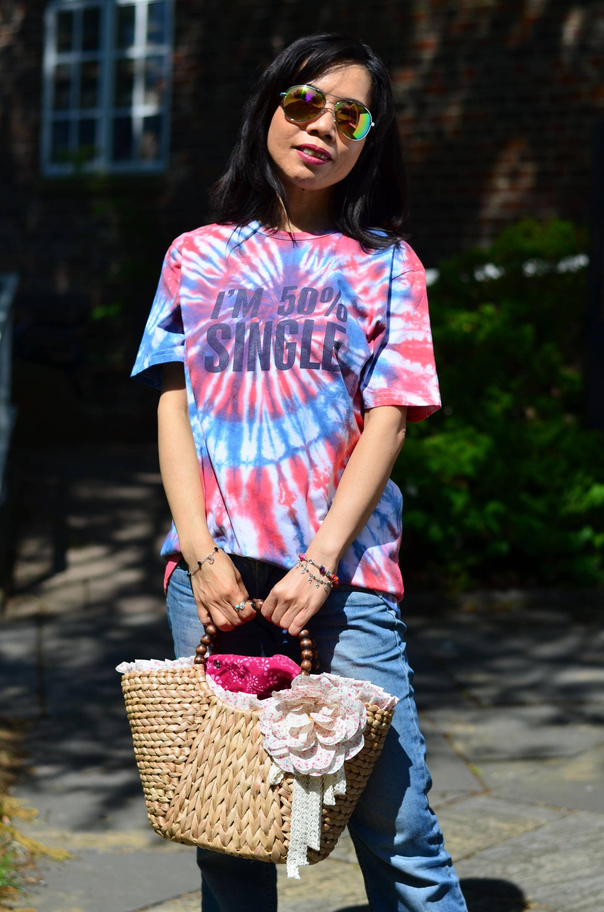 50 % Single Tie Dye Slogan T-Shirt - Blau Und Rot Spirale Krawatte-Dye Lustige T-Shirt Größe Groß von GeckoShibori