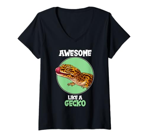 Damen Geckos Gecko T-Shirt mit V-Ausschnitt Damen Geckos Gecko T-Shirt mit V-Ausschnitt von Geckos Gecko Tier Shop
