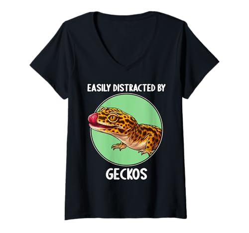 Damen Geckos Gecko T-Shirt mit V-Ausschnitt Damen Geckos Gecko T-Shirt mit V-Ausschnitt von Geckos Gecko Tier Shop