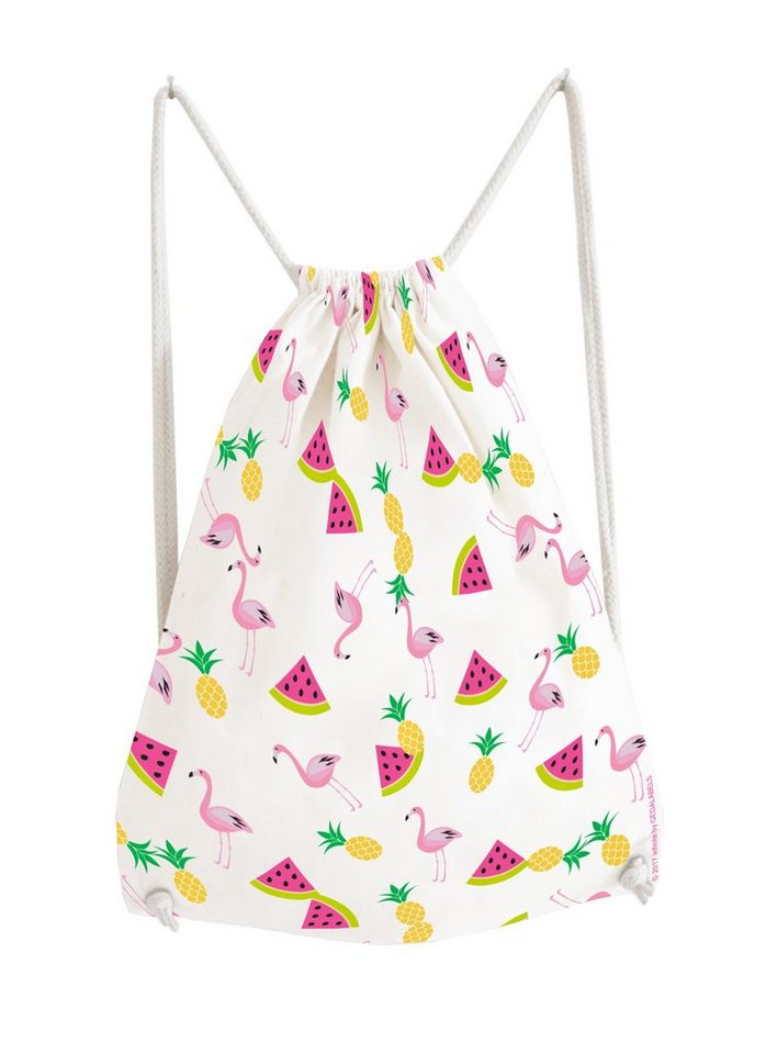 Geda Labels GmbH Turnbeutel Flamingo Früchte (1-tlg), Rosa, 42x33x1cm, waschbar bei 30 Grad von Geda Labels GmbH