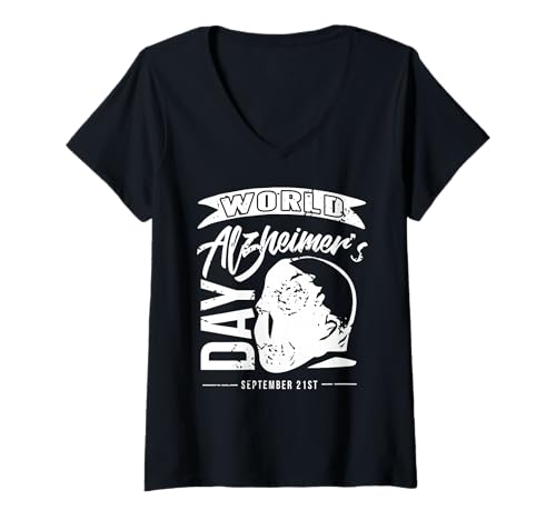 Damen Welt-Alzheimer-Tag Bewusstsein Erinnerung Unterstützung T-Shirt mit V-Ausschnitt von Gedächtnis Unterstützung und Betreuung