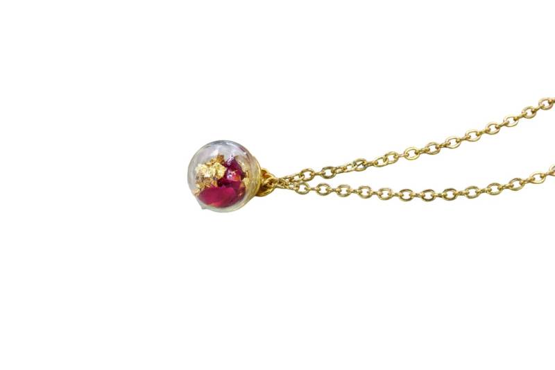 Gedankenwunder Manufaktur Blumenanhänger Glaskugel Rose & Blattgold Anhänger von Gedankenwunder Manufaktur