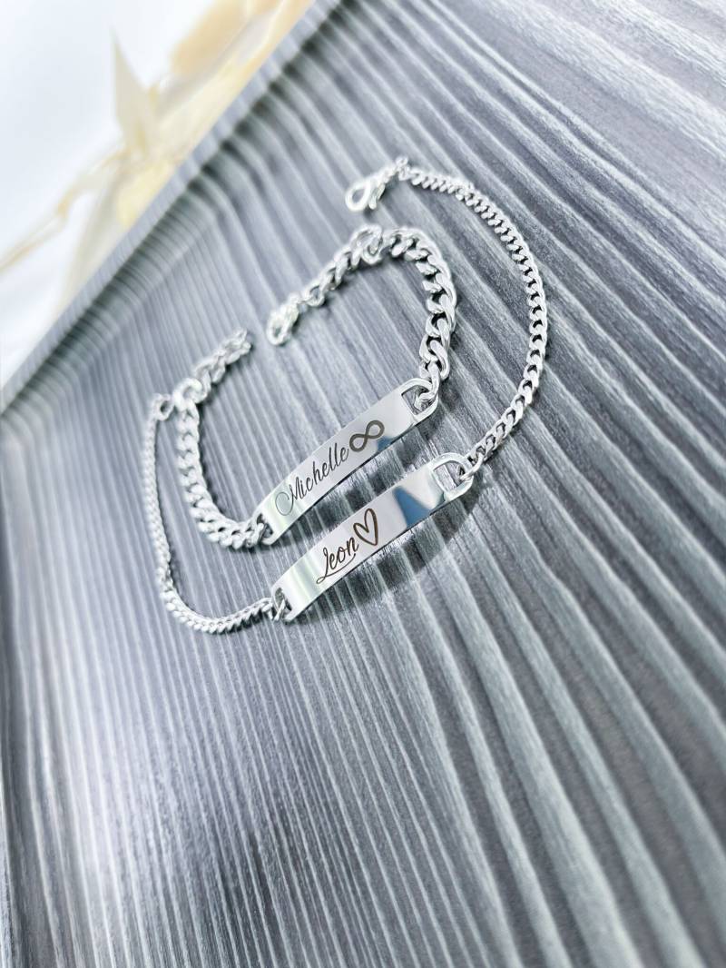 Silber 2Er-Set Partnerarmband Gravur Namenskette Id Datum Symbol Partner von Gedankenwunder