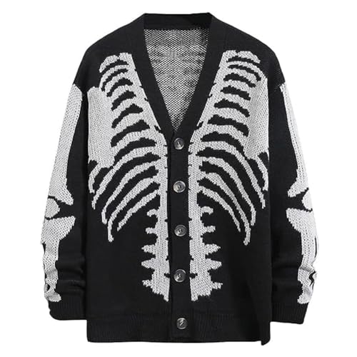 Gediffwer Damen Retro Skelett Cardigan Knopf Langarm Leichte Strickpullover, Schwarz , 38-40 von Gediffwer