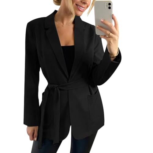 Gediffwer Eleganter, einfarbiger Damen-Blazer zum Schnüren, Business-Blazer, lässig, klassische Jacke, Schwarz , 36/38 DE von Gediffwer