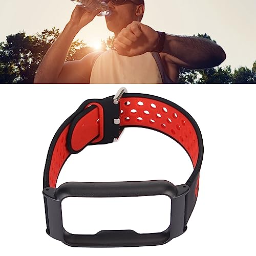 Gedourain Uhrenarmbänder, 20 Mm Atmungsaktives Silikon-Smart-Armband mit Versilberter Edelstahl-Schnalle, für Oppo Free Smart Watch (Schwarz Rot + Schwarze Schale) von Gedourain