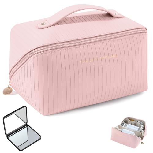 Kosmetiktasche,GeeRic Reise Große Make-up-Tasche Schminktasche Kosmetiktasch Organizer Mit Kosmetikspiegel,Waschbeutel wasserdichte PU Leder mit Griff Niedliche Vielseitige Reißverschlusstasche von GeeRic