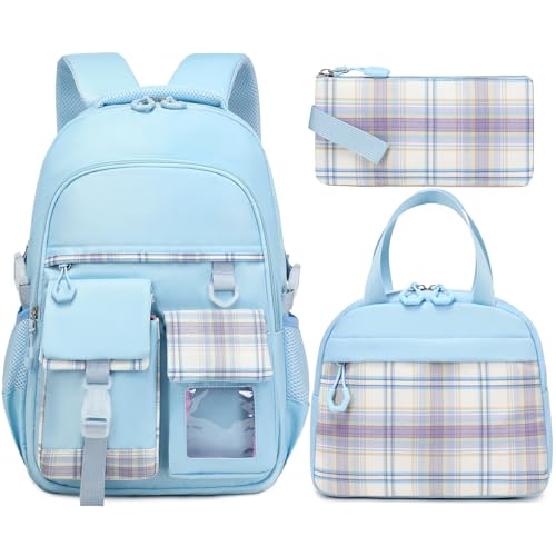 GeeWin Schulrucksack-Set für Teenager, Mädchen, Rucksack für Kinder, Grundschule, Mittelschule, Schüler, Büchertasche, Tagesrucksack, Hell, blau von GeeWin