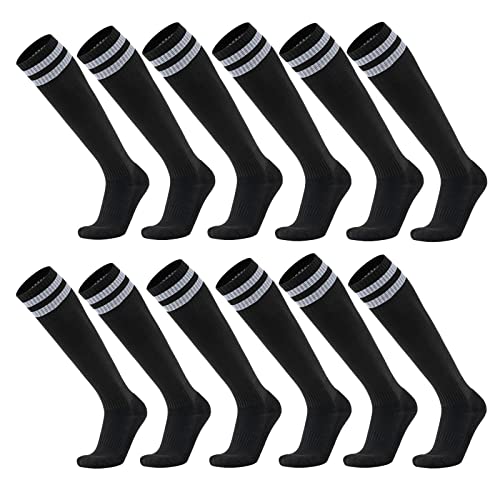 6 Paare Fußball Socken Farbe Stretchy Kompression Knie High Tube Socken Fußball Sport Athletik Lange Socken für Männer Frauen Teens (6 Paar-schwarz) von Geebuzz