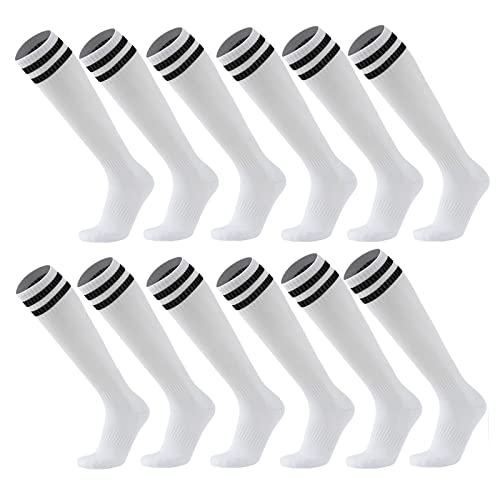 6 Paare Fußball Socken Farbe Stretchy Kompression Knie High Tube Socken Fußball Sport Athletik Lange Socken für Männer Frauen Teens (6 Paar-weiß) von Geebuzz