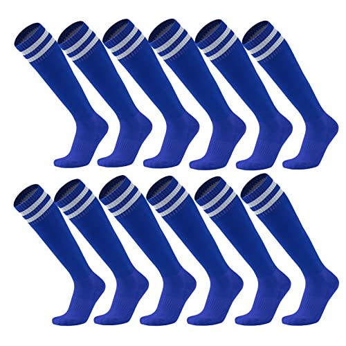 6 Paare Fußball Socken Farbe Stretchy Kompression Knie High Tube Socken Fußball Sport Athletik Lange Socken für Männer Frauen Teens (6 Paare - dunkelblau) von Geebuzz