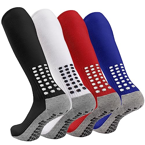 Geebuzz 4 Paare Herren Fußballsocken Kniehohe Griffsocken Fußball rutschfest Fußball Basketball Hockey Sport Grip Socken (Vielfarbig) von Geebuzz