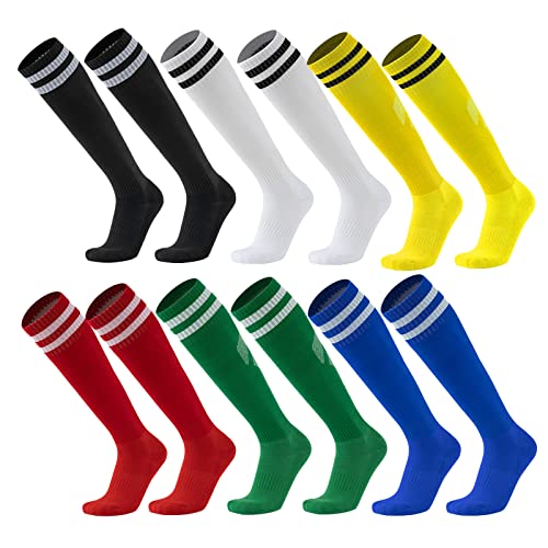 Geebuzz 6 Paar Fußballsocken, bunt, dehnbar, Kompressionssocken, Kniestrümpfe für Herren, Damen, Teenager, 6 Paar, mehrfarbig, Einheitsgröße von Geebuzz
