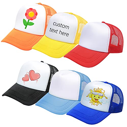 Geebuzz 6 Pack Kinder Mesh Baseball Hut Kappe Sublimation Blank Einstellbare Snapback Trucker Sun Sports Outdoor Hat (6er Pack-Multicolor) von Geebuzz