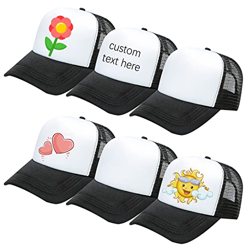 Geebuzz 6 Pack Kinder Mesh Baseball Hut Kappe Sublimation Blank Einstellbare Snapback Trucker Sun Sports Outdoor Hat (6er Packung schwarz Weiß) von Geebuzz