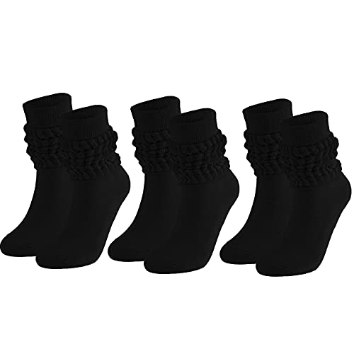 Geebuzz Knit Cotton Slouch Socken für Damen, extra lange Scrunch Kniehohe Stiefelsocken (3 Stück - Schwarz) von Geebuzz