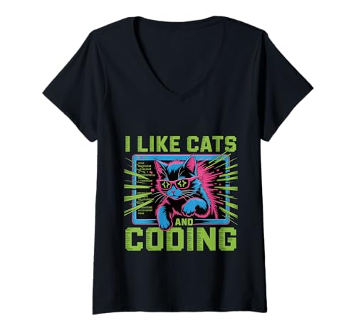 Damen I Like Cats and Coding Programmierer Passion Tech - T-Shirt mit V-Ausschnitt Damen I Like Cats and Coding Programmierer Passion Tech - T-Shirt mit V-Ausschnitt von Geek Cat Developer Programmer