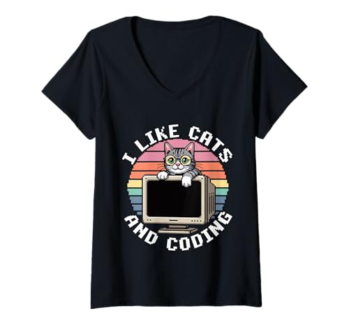 Damen I Like Cats and Coding Programmierer Passion Tech - T-Shirt mit V-Ausschnitt Damen I Like Cats and Coding Programmierer Passion Tech - T-Shirt mit V-Ausschnitt von Geek Cat Developer Programmer