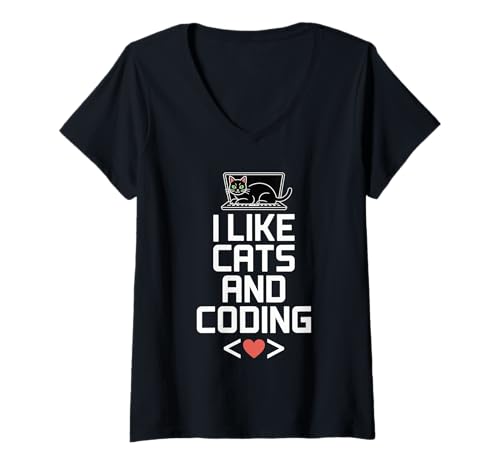 Damen I Like Cats and Coding Programmierer Passion Tech - T-Shirt mit V-Ausschnitt Damen I Like Cats and Coding Programmierer Passion Tech - T-Shirt mit V-Ausschnitt von Geek Cat Developer Programmer