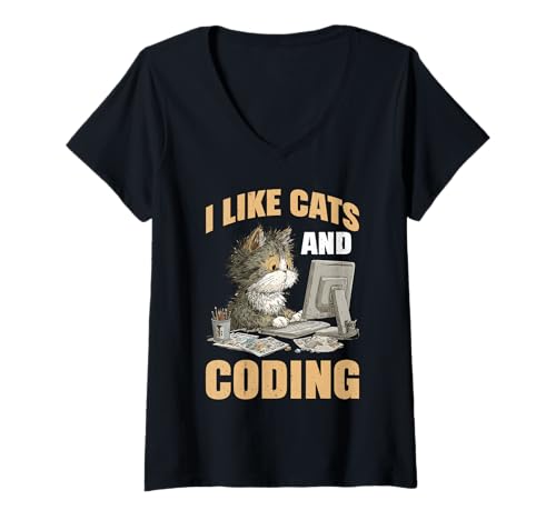 Damen I Like Cats and Coding Programmierer Passion Tech - T-Shirt mit V-Ausschnitt Damen I Like Cats and Coding Programmierer Passion Tech - T-Shirt mit V-Ausschnitt von Geek Cat Developer Programmer
