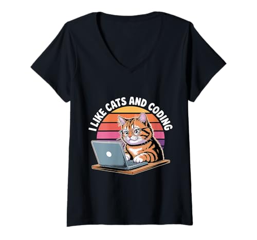 Damen I Like Cats and Coding Programmierer Passion Tech - T-Shirt mit V-Ausschnitt Damen I Like Cats and Coding Programmierer Passion Tech - T-Shirt mit V-Ausschnitt von Geek Cat Developer Programmer