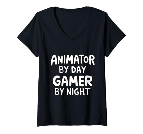 Damen Animator von Day Gamer by Night T-Shirt mit V-Ausschnitt Damen Animator von Day Gamer by Night T-Shirt mit V-Ausschnitt von Geek Mode Activated Threads
