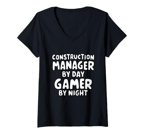 Damen Bauleiter bei Tag Gamer bei Nacht T-Shirt mit V-Ausschnitt von Geek Mode Activated Threads