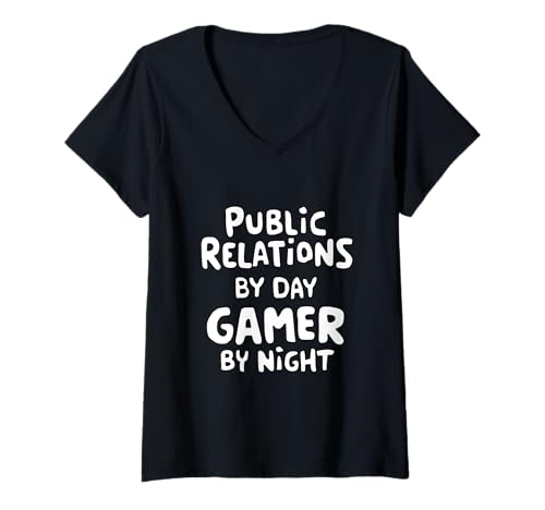 Damen Öffentlichkeitsarbeit von Day Gamer by Night PR Stunt Video Gaming T-Shirt mit V-Ausschnitt Damen Öffentlichkeitsarbeit von Day Gamer by Night PR Stunt Video Gaming T-Shirt mit V-Ausschnitt von Geek Mode Activated Threads