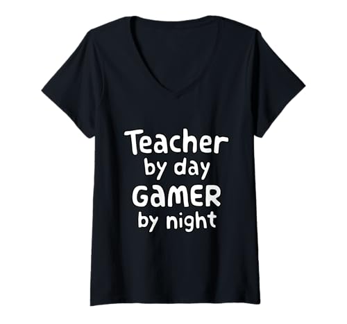 Damen Schullehrer von Day Gamer by Night T-Shirt mit V-Ausschnitt von Geek Mode Activated Threads