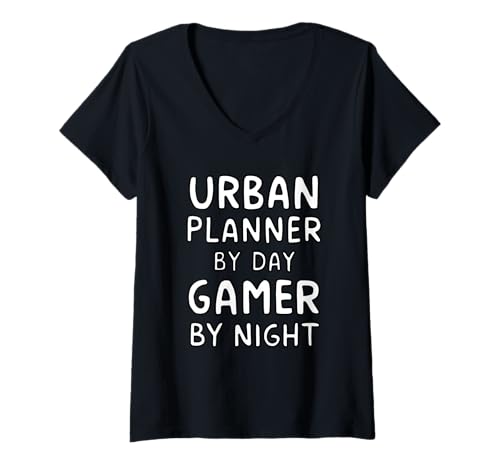 Damen Stadtplaner von Day Gamer by Night T-Shirt mit V-Ausschnitt Damen Stadtplaner von Day Gamer by Night T-Shirt mit V-Ausschnitt von Geek Mode Activated Threads