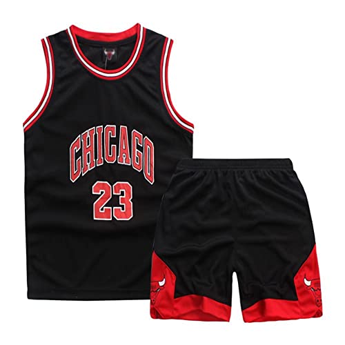 ISOVNUS Geek UP Kleine Jungen 2er-Set Basketball Trainings Ärmellos Trikot und Hose, Little Boys Basketball Training Jersey (7-8 Jahre, L, Schwarz) von ISOVNUS