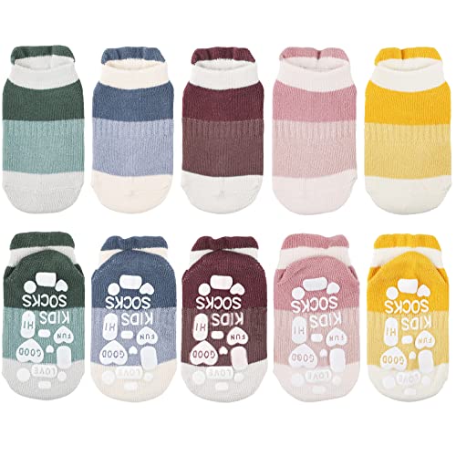 Geepen 5 Paare Babysocken Kinder-Grip-Socken Anti-Rutsch-Söckchen für Kleinkinder Baumwollsocken für Babys Jungen und Mädchen, Gruppe A,S von Geepen