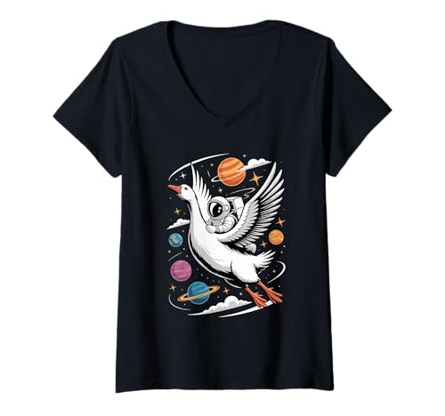 Damen Gans Astronaut Gänse Planeten Sonnensystem T-Shirt mit V-Ausschnitt Damen Gans Astronaut Gänse Planeten Sonnensystem T-Shirt mit V-Ausschnitt von Geese Lover Gifts