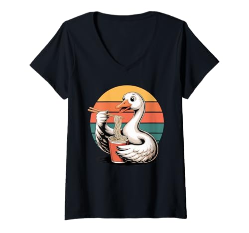 Damen Retro Gans Instant Becher Nudeln Gänse T-Shirt mit V-Ausschnitt Damen Retro Gans Instant Becher Nudeln Gänse T-Shirt mit V-Ausschnitt von Geese Lover Gifts