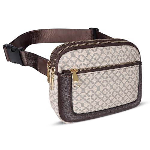 Geestock Bauchtasche Damen PU Leder Gürteltasche Kleine Umhängetasche Verstellbarer Schultergurt Stylisch Brusttasche Sport Mode Hüfttaschen für Outdoor/Reisen/Laufen (Braun Bedruckt) von Geestock