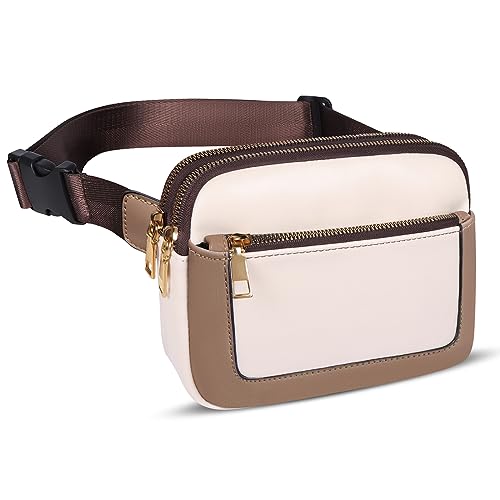 Geestock Bauchtasche Damen PU Leder Gürteltasche Kleine Umhängetasche Verstellbarer Schultergurt Stylisch Brusttasche Sport Mode Hüfttaschen für Outdoor/Reisen/Laufen (Weißer Kaffee) von Geestock