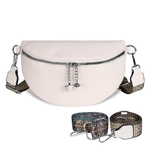 Geestock Crossbody Bag Damen Breiter Weiß Gurt Bauchtasche Damen Stylisch Kleine Tasche Umhängetasche Damen aus Veganem Leder Stilvolle Moderne Brusttasche Damen mit Zwei Tragegurten Shoulder Bag von Geestock