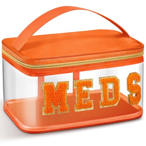 Geetery Chenille-Brieftasche, Nylon, tragbar, LSF, Reisen, adrett, Make-up-Tasche mit Reißverschluss, Kosmetik, Kulturbeutel, Aufbewahrungstasche für Damen (Orange, Medikamente) von Geetery