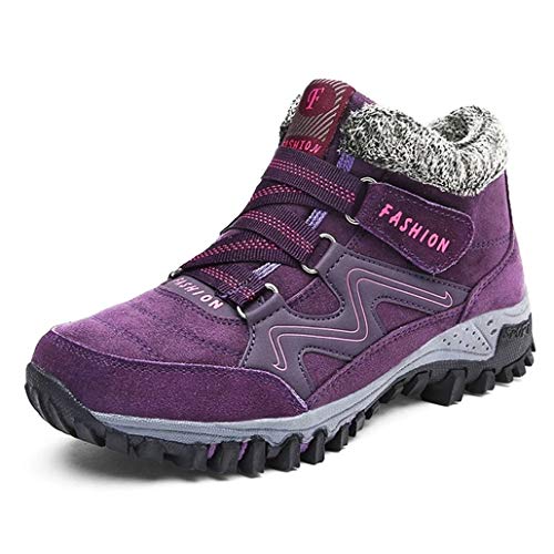 Damen Winter Thermo Villi Leder Plateau Mode High Top Stiefel, violett, 41.5 EU von Geeylly