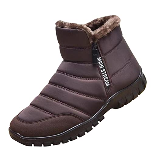 Geeylly Herren und Damen Wasserdichte Warme Baumwolle Reißverschluss Schnee Stiefeletten, Brown, 39.5 EU von Geeylly