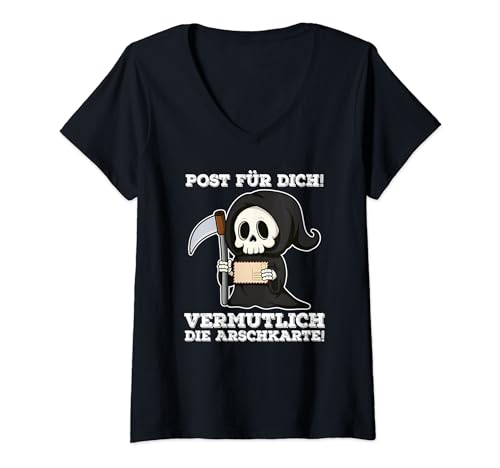 Damen Post für dich vermutlich die Arschkarte T-Shirt mit V-Ausschnitt Damen Post für dich vermutlich die Arschkarte T-Shirt mit V-Ausschnitt von Gefährliche Grüße per Briefträger des Todes