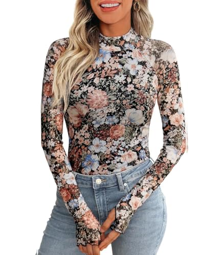 Gefevoqe Damen Elegantes Hoher Kragen T-Shirt Langärmeliges Slim Fit Bedruckt Sexy Tops Gefevoqe Damen Elegantes Hoher Kragen T-Shirt Langärmeliges Slim Fit Bedruckt Sexy Tops von Gefevoqe