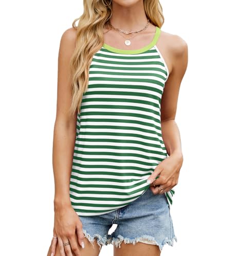 Gefevoqe Damen Streifen Kontrast Weste Loose Ärmellos Rundhals Freizeit im Sommer Tops von Gefevoqe
